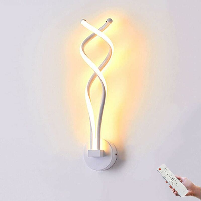 foto del prodotto fortuneville applique da parete a spirale a led lampada da comodino dimmerabile con telecomando, 20w applique da parete moderna in metallo per