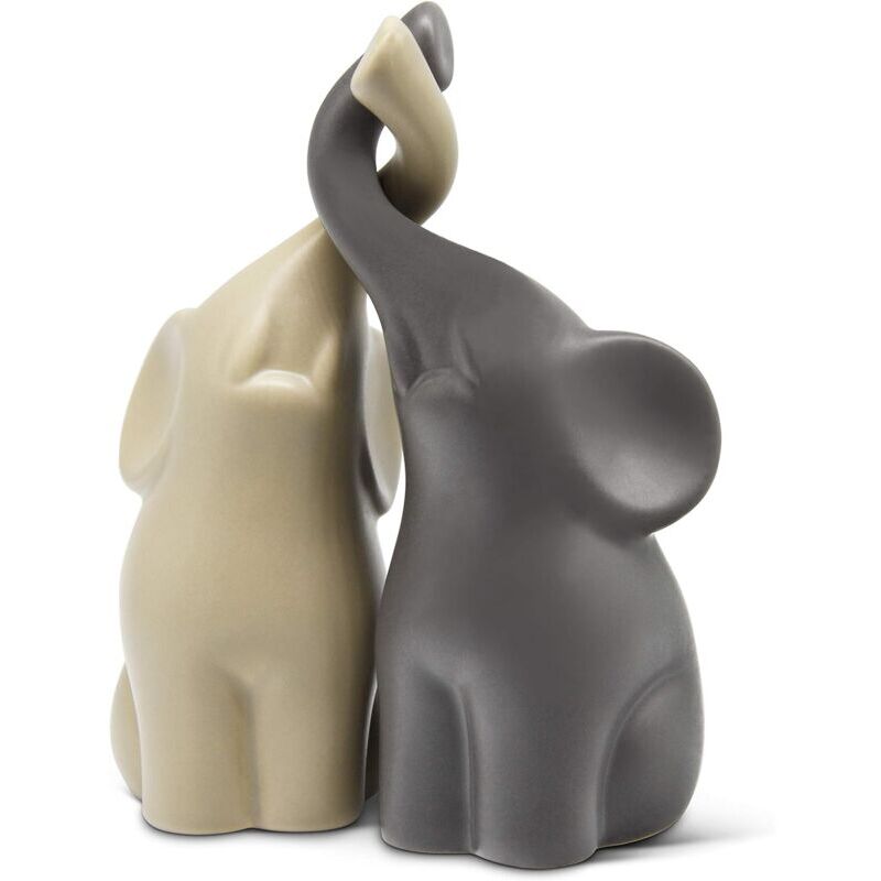 foto del prodotto fortuneville armonica coppia di elefanti in ceramica beige e grigia scultura moderna, coppia di due elefanti indipendenti statuina decorativa