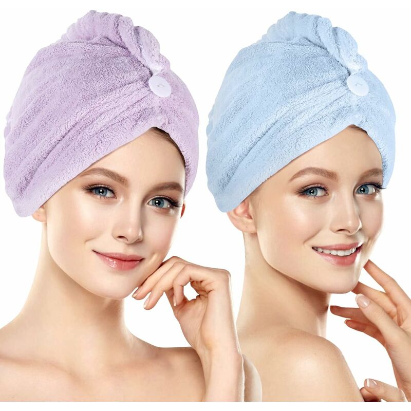 foto del prodotto fortuneville asciugamano per capelli, asciugamano per capelli in microfibra 2 pezzi avvolgere turbante per capelli ad asciugatura rapida super