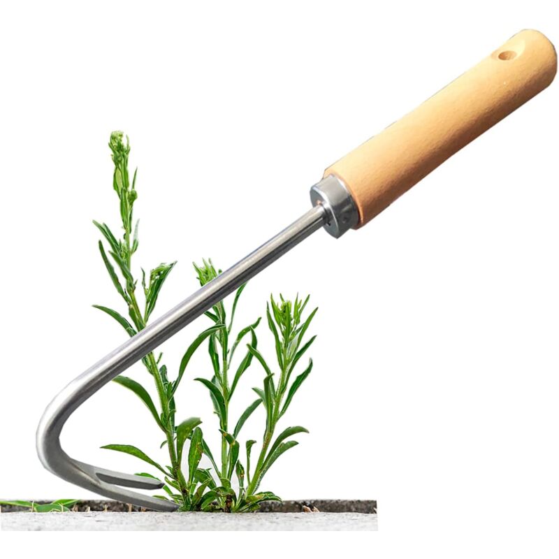 foto del prodotto fortuneville attrezzi da giardino manuali raccoglitore di radici di erba in acciaio inossidabile, raccoglitore di erbacce con manico in legno,