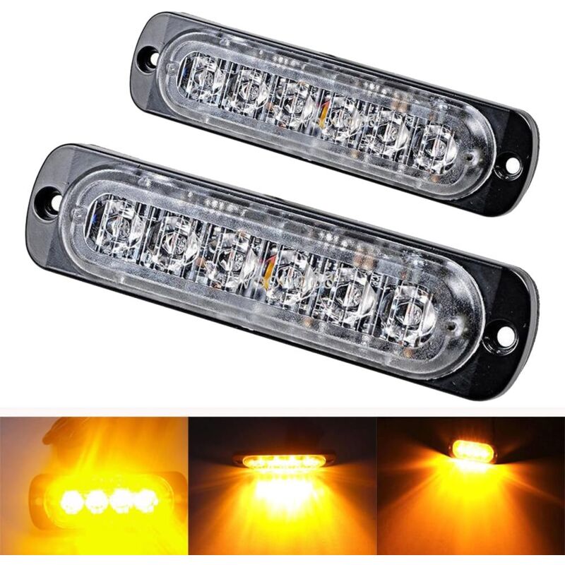 foto del prodotto fortuneville barra luminosa per veicoli 2 pezzi 6 led stroboscopici per auto luce gialla 12v 24v faro lampeggiante di sicurezza per auto, veicolo