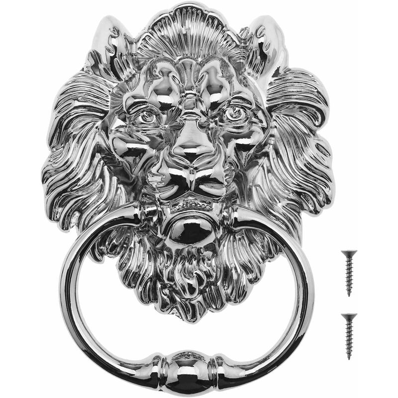 foto del prodotto fortuneville battente a testa di leone, 15,8 cm, con viti, in lega decorativa, in cromo lucido, design classico antico per porte anteriori e