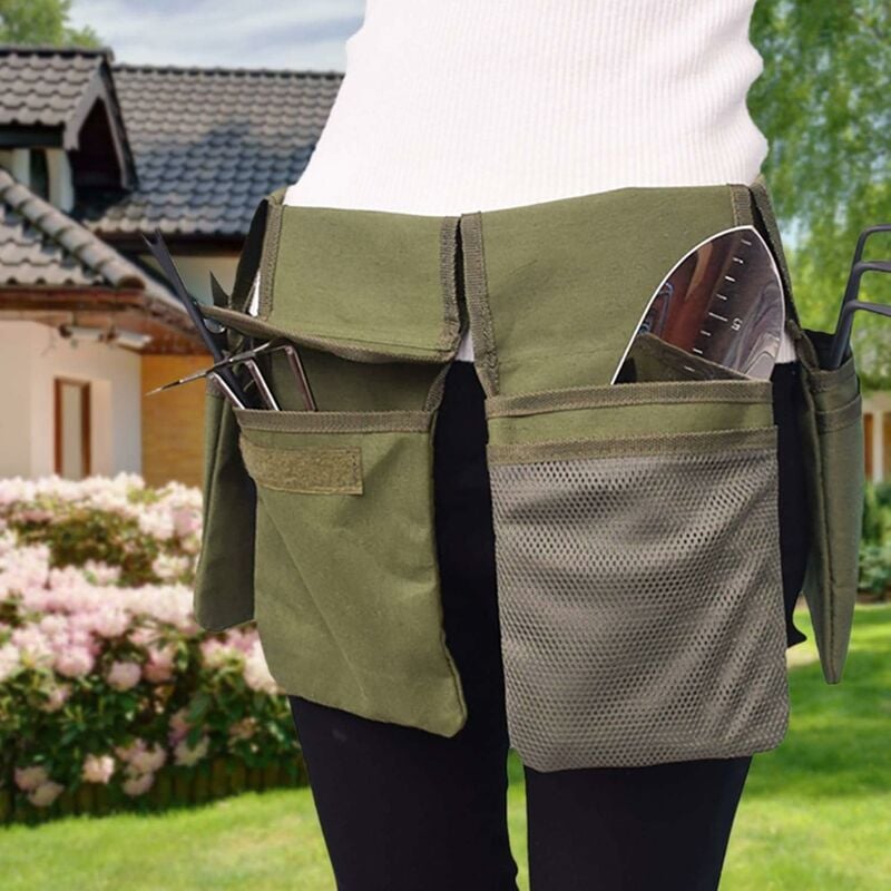 foto del prodotto fortuneville borsa da cintura per attrezzi da giardino borsa da cintura appesa in tela con 4 tasche, impermeabile