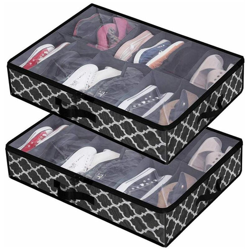foto del prodotto fortuneville borsa porta scarpe da 2 pezzi con finestra trasparente organizzatore di scarpe per riporre 12 scomparti scatola portaoggetti sotto