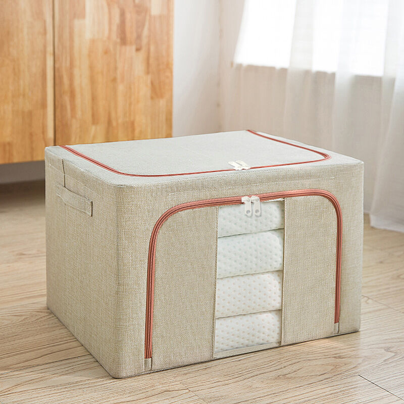 foto del prodotto fortuneville borsa portaoggetti per vestiti o biancheria da letto, scatola portaoggetti con cerniere, pieghevole, struttura in acciaio, grande