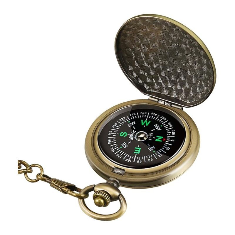 foto del prodotto fortuneville bussola d epoca bussola portatile in ottone classica copertura a molla bussola da passeggio impermeabile per orologio da tasca flip