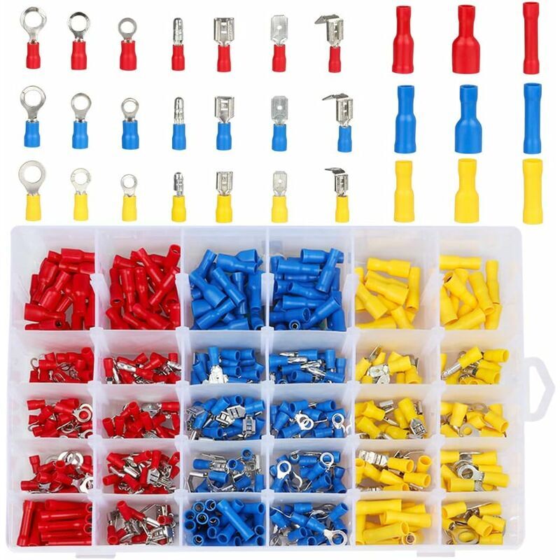 foto del prodotto fortuneville capicorda elettrici, capicorda elettrici per auto, connettori elettrici, assortimento di connettori isolati a crimpare