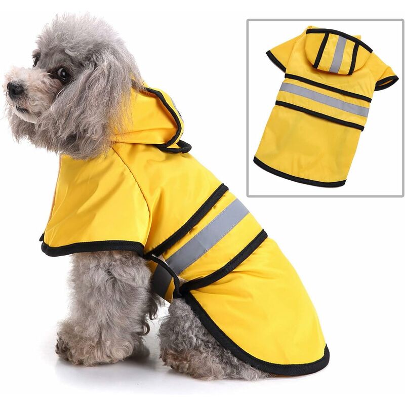 foto del prodotto fortuneville cappotto antipioggia per cani riflettente con cappuccio cappotto impermeabile con foro poncho al guinzaglio leggero regolabile per
