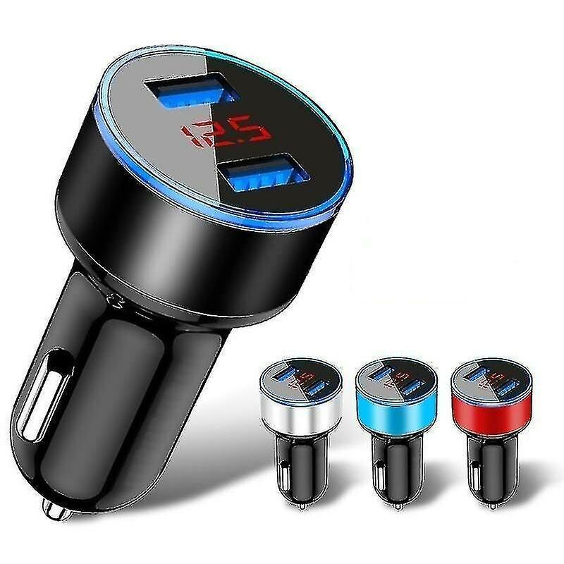 foto del prodotto fortuneville caricabatteria da auto universale per telefono cellulare dual usb con display a led argento 
