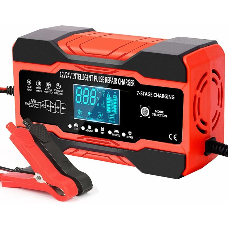 foto del prodotto fortuneville caricabatteria per auto da 10 a, caricabatteria per auto intelligente completamente automatico da 12 v 24 v con schermo lcd, adatto