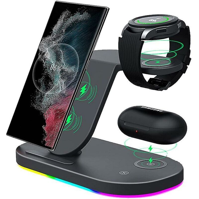 foto del prodotto fortuneville caricabatterie wireless android 3 in 1 compatibile con dispositivi samsung, stazione di ricarica compatibile con galaxy s22 s22 s22