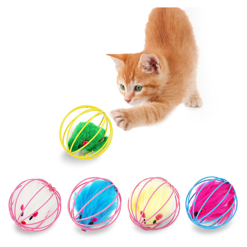 foto del prodotto fortuneville cat kitten toy interactive rolling cat ball toy gabbia all interno mouse feather game toy 1pc colore casuale 