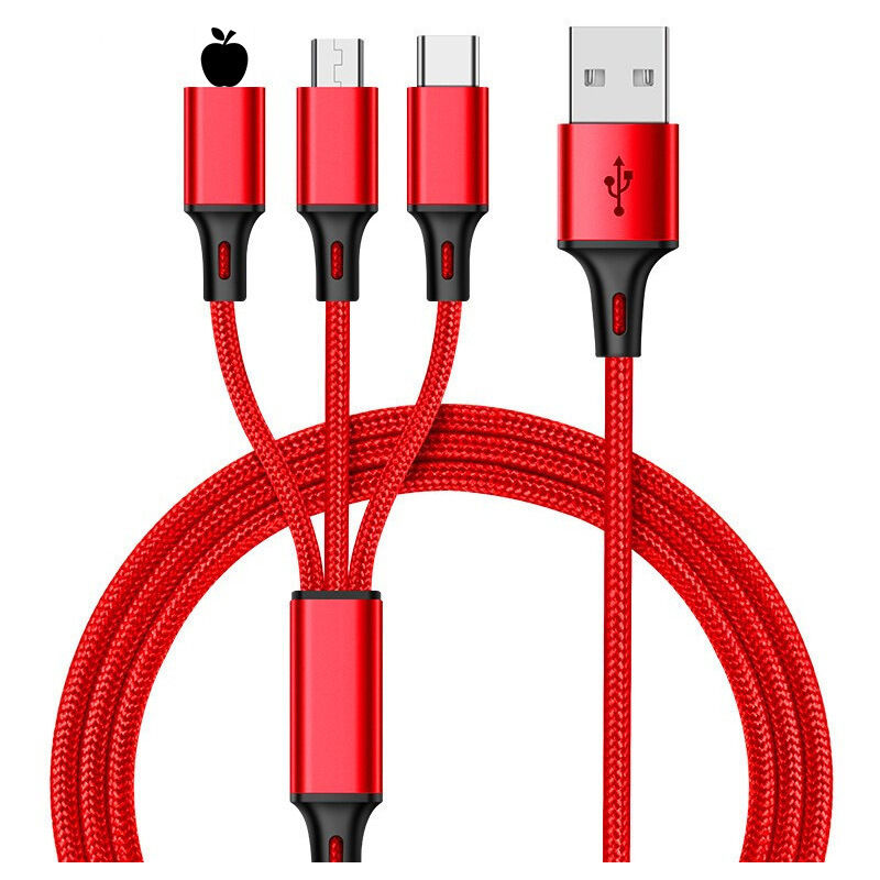 foto del prodotto fortuneville cavo di ricarica usb tre in uno caricatore rapido usb tipo c 1 accessorio cavo di ricarica piatto rosso 