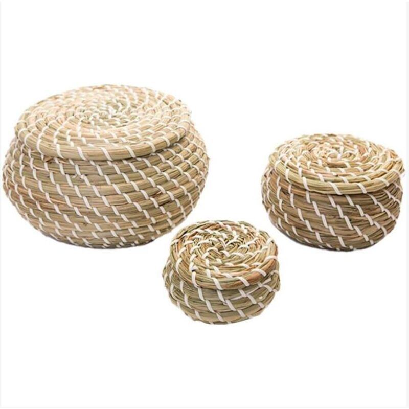foto del prodotto fortuneville cestino intrecciato in tre pezzi, cestino portaoggetti in rattan di vimini, scatola rotonda, cestino da picnic, cestino da picnic in