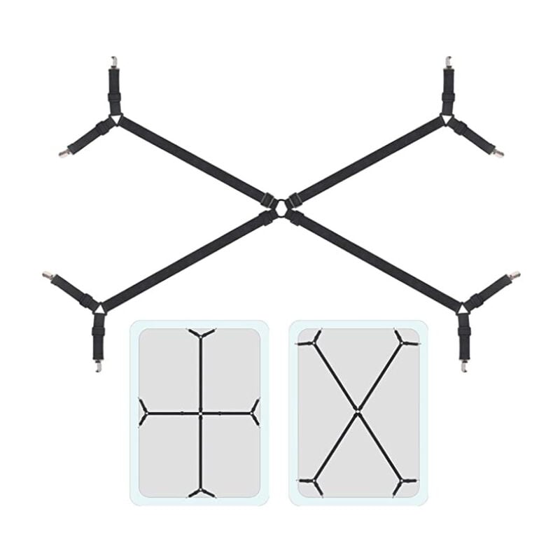 foto del prodotto fortuneville cinghie per lenzuolo, cinghie regolabili per trattenere lenzuola lunghe clip per lenzuolo, tenditore per lenzuolo con 8 clip per