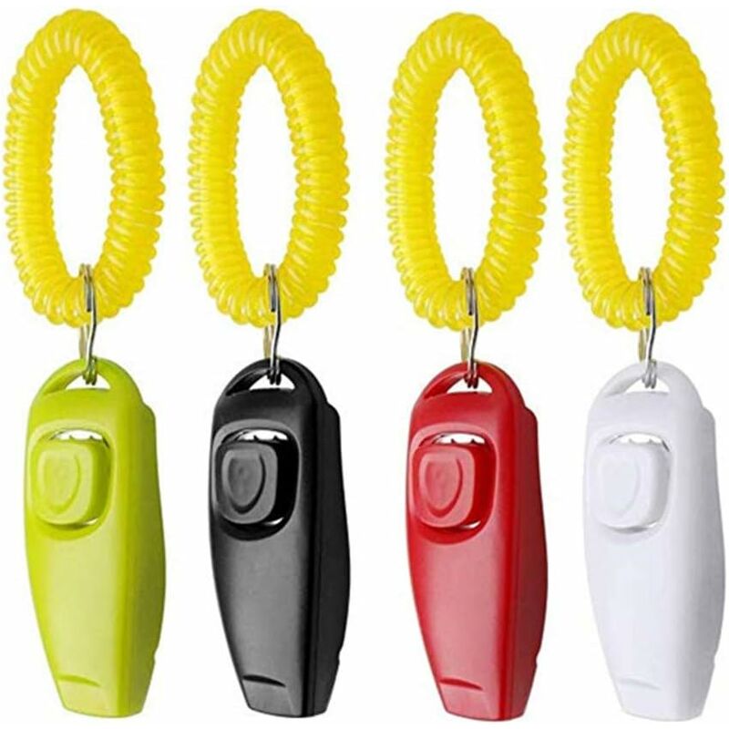 foto del prodotto fortuneville clicker per addestramento cani, 4 pezzi clicker per fischietti per cani 2 in 1 fischietto e clicker con cinturino set clicker per