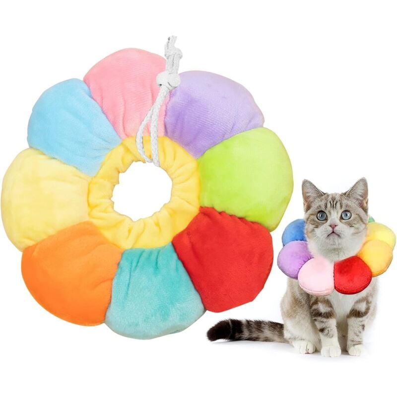 foto del prodotto fortuneville collare per gatti collare per gatti regolabile per cani di piccola taglia, collare per restauro morbido girasole arcobaleno, cono per