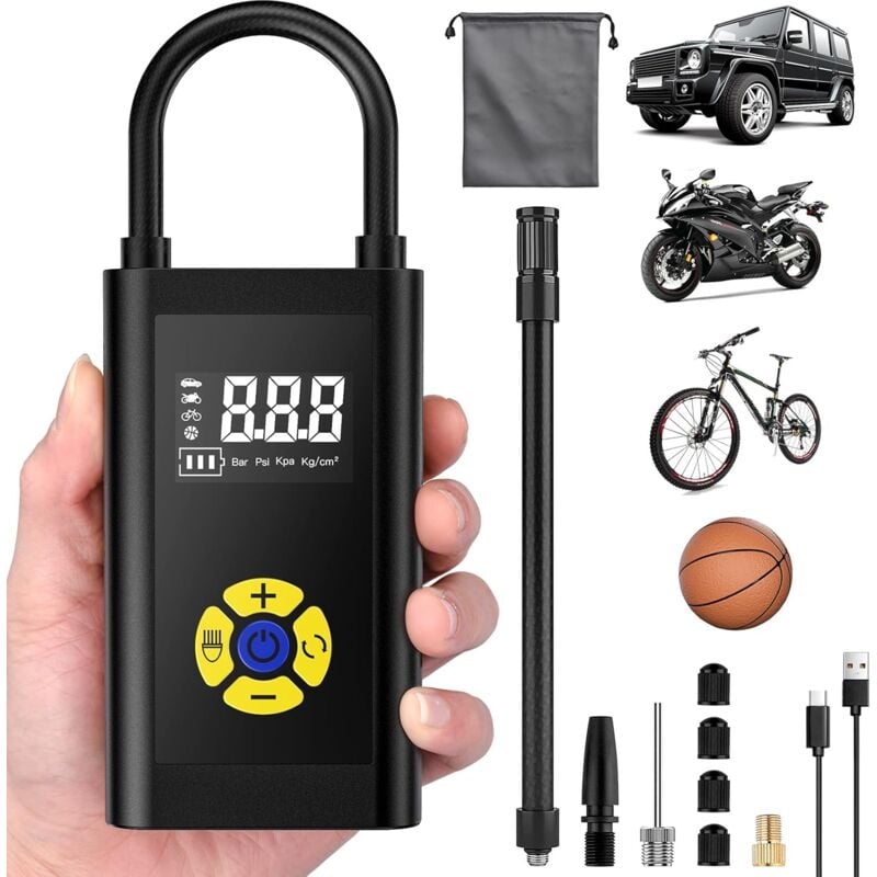 foto del prodotto fortuneville compressore d aria portatile, 2023 nuova versione gonfiatore per pneumatici per auto pompa per bici mini compressore per auto display