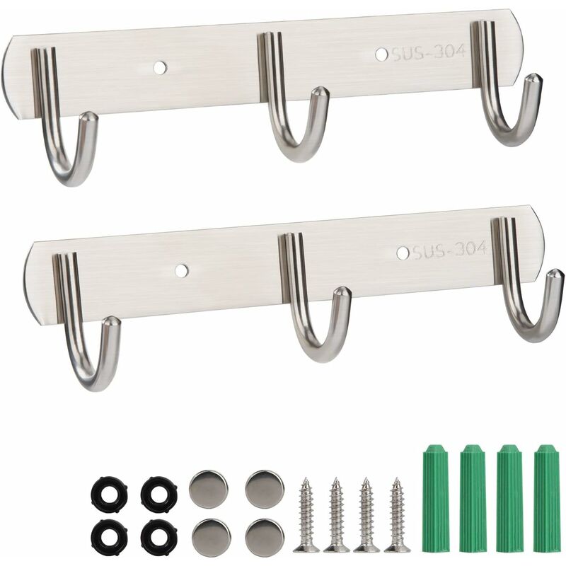 foto del prodotto fortuneville confezione da 2 ganci appendiabiti con 3 ganci, ganci da parete in acciaio inossidabile resistenti alla ruggine per risparmiare spazio