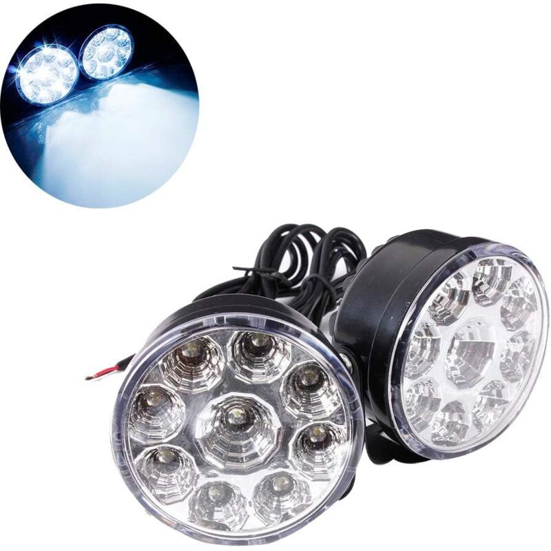 foto del prodotto fortuneville confezione da 2 luci di marcia diurna rotonde bianche da 12 v 4,5 w per auto, fendinebbia rotonde universali a 9 led