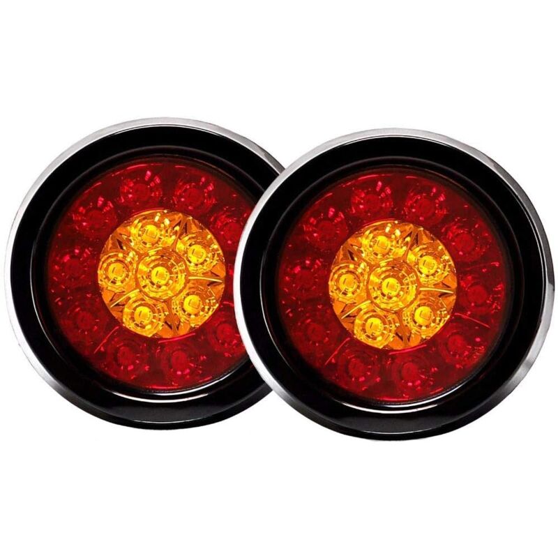 foto del prodotto fortuneville confezione da 2 luci di stop posteriori rotonde a 16 led con guarnizione in gomma nera per rimorchio di autocarri rosso giallo