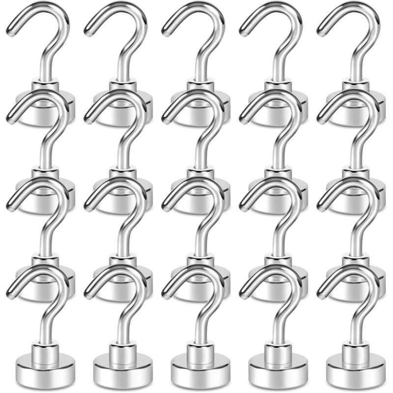 foto del prodotto fortuneville confezione da 20 ganci magnetici, magnete potente da 1,5 kg con gancio per frigorifero, gancio da crociera resistente per soffitto,