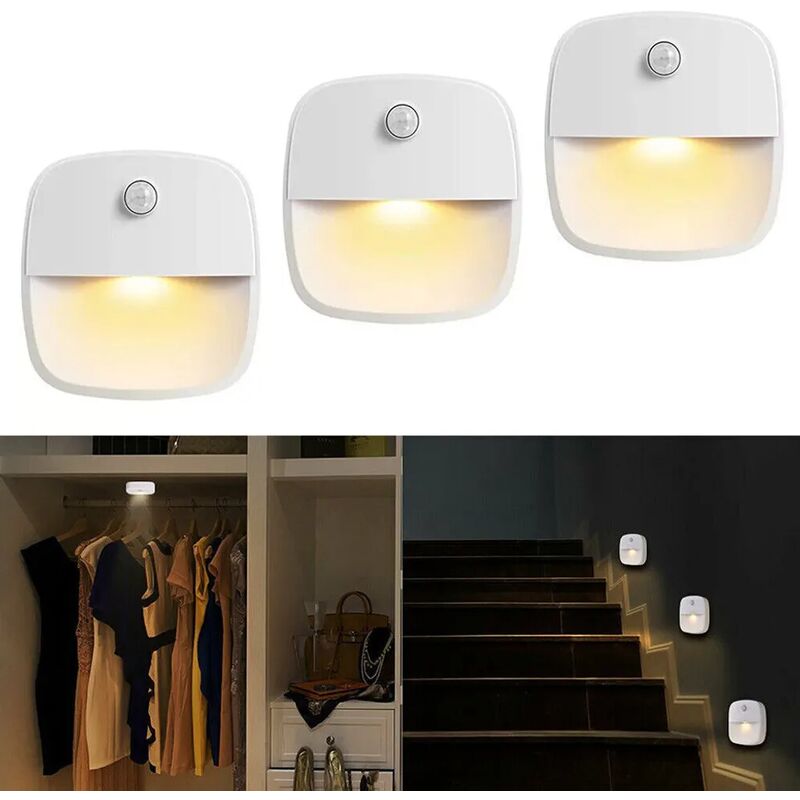 foto del prodotto fortuneville confezione da 3 luci notturne a led con rilevatore di movimento, luce notturna per bambini piccoli, illuminazione scale con rilevatore