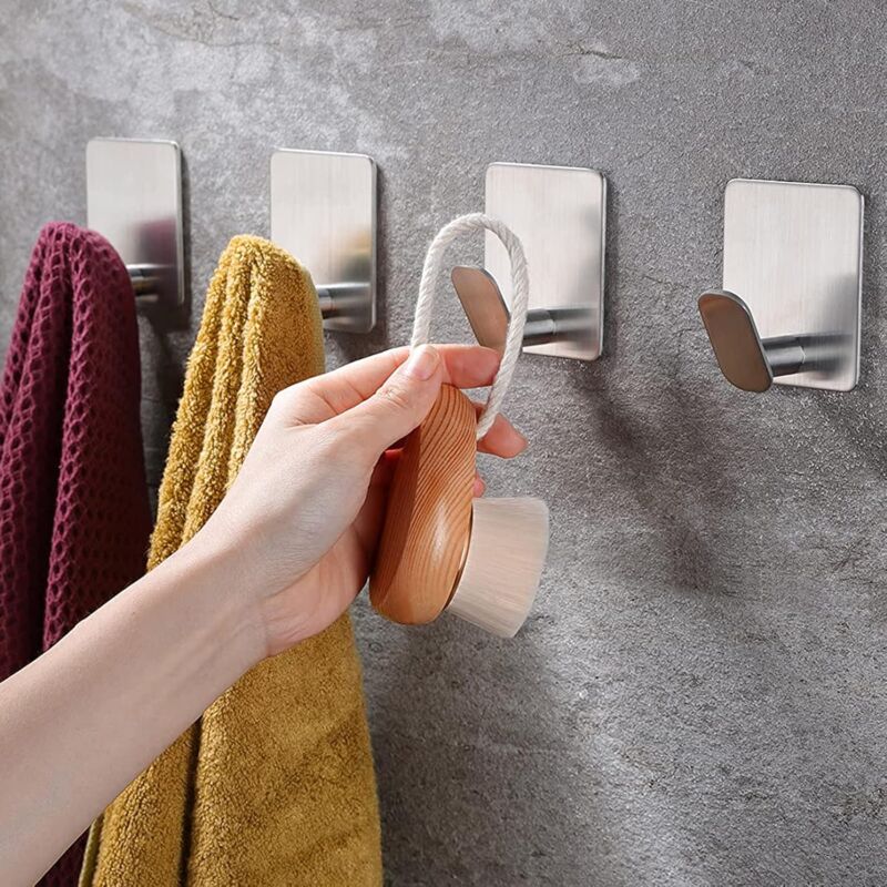 foto del prodotto fortuneville confezione da 4 ganci adesivi per bagno, ganci per doccia in acciaio inossidabile, supporto per gancio rotondo a parete per appendere