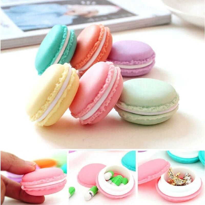 foto del prodotto fortuneville confezione da 6 contenitori colorati a forma di mini macaron, organizer per gioielli, caramelle, portapillole, dimensioni del