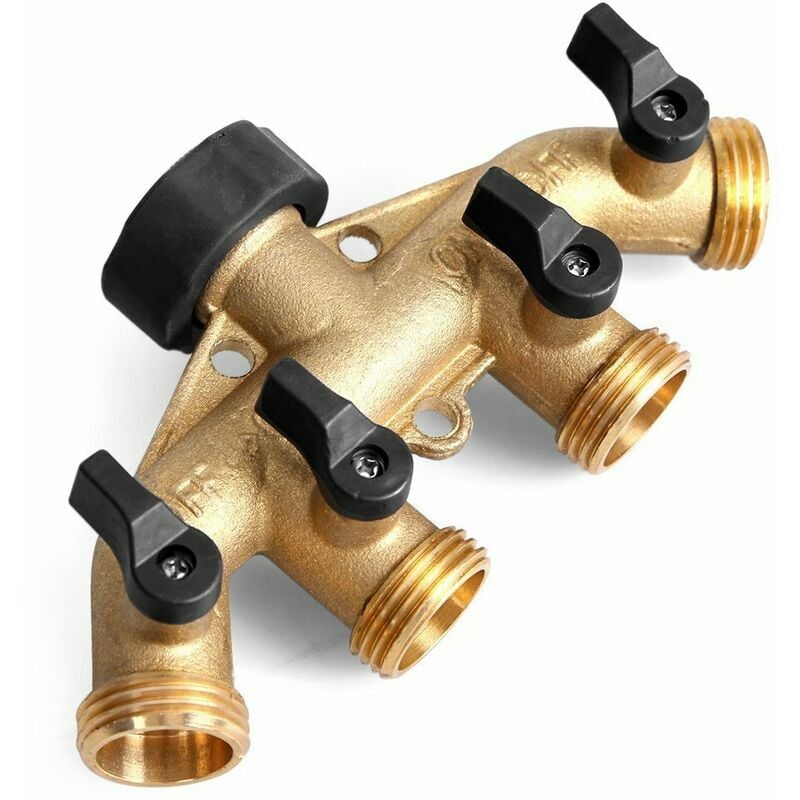 foto del prodotto fortuneville connettore per tubo da giardino in ottone distributore a 4 uscite flusso d acqua regolabile e bloccabile splitter per tubo
