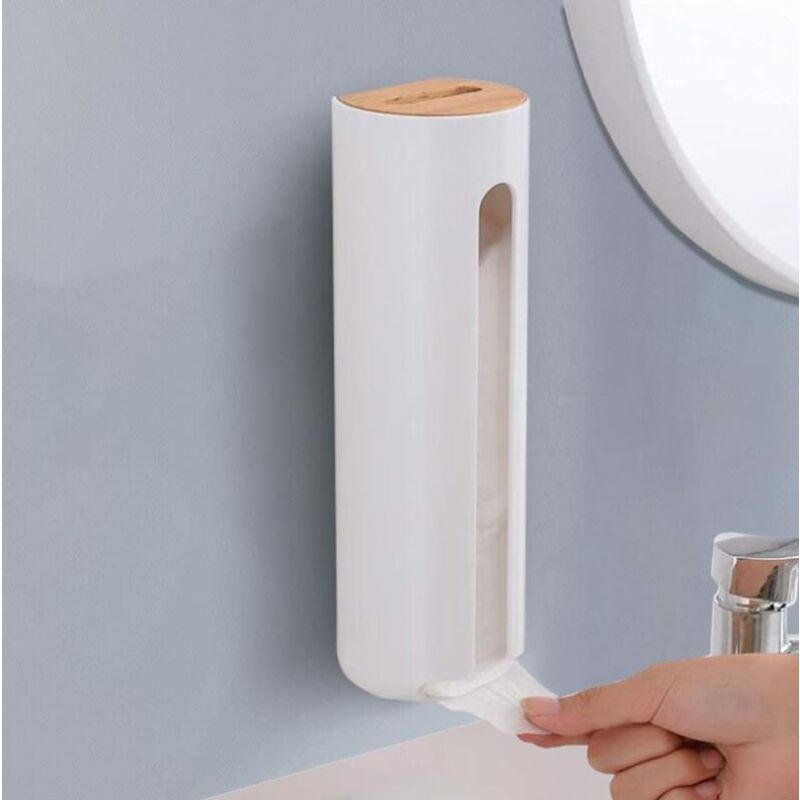 foto del prodotto fortuneville contenitore per cotone, dispenser per cotone a parete con coperchio in legno, contenitore per cotone in bamb per struccante o