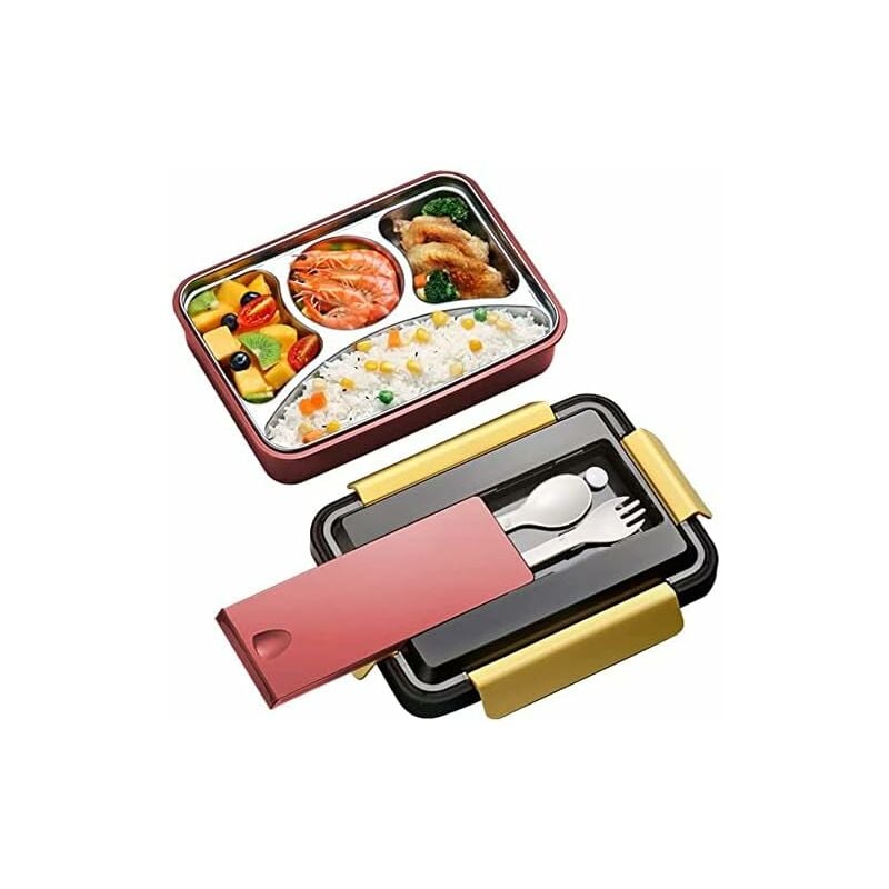 foto del prodotto fortuneville contenitore termico per il pranzo, contenitore bento a prova di perdite, contenitore per il pranzo 4 in 1 con stoviglie, contenitore