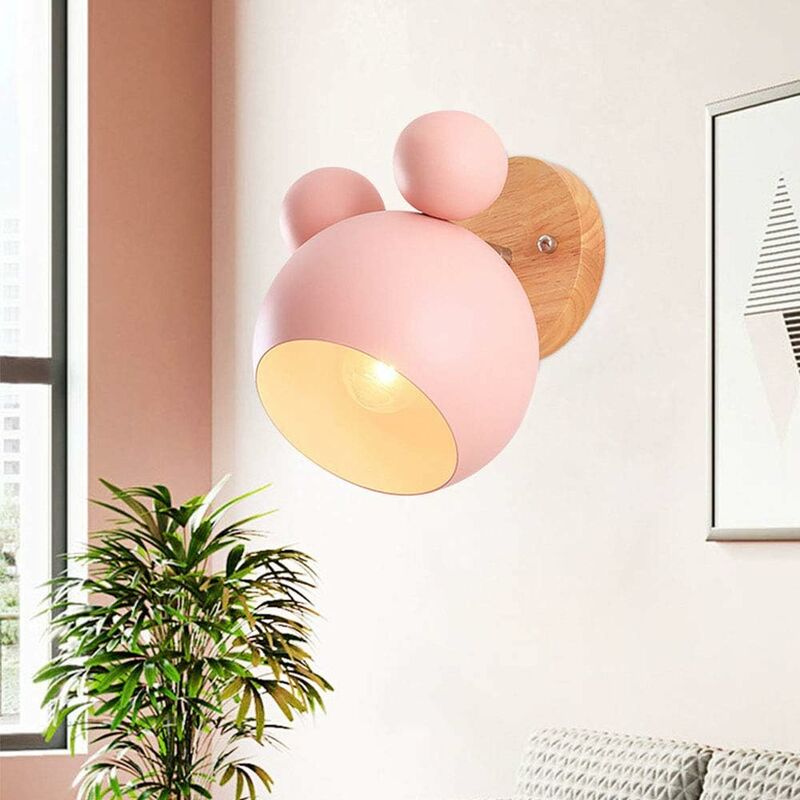 foto del prodotto fortuneville creative cartoon lampada da parete in legno topolino nordic macaron lampada da parete a led per bambini lettura camera da letto