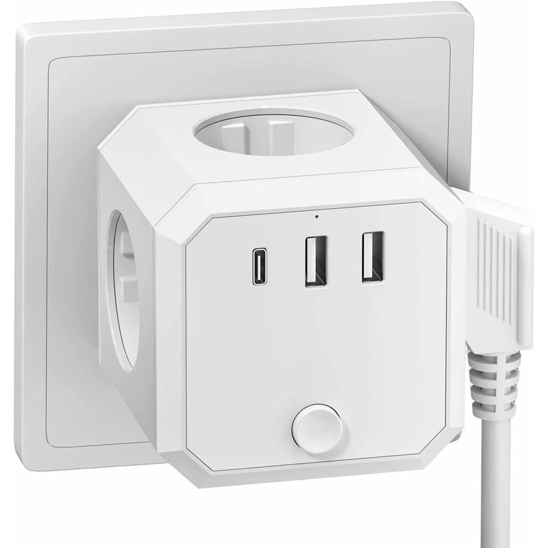 foto del prodotto fortuneville cubo con prese usb, multipresa a 4 prese senza cavo, adattatore per presa 4000 w 10 a e 2 prese triple usb 1 tipo c 5 v 3,4 a 