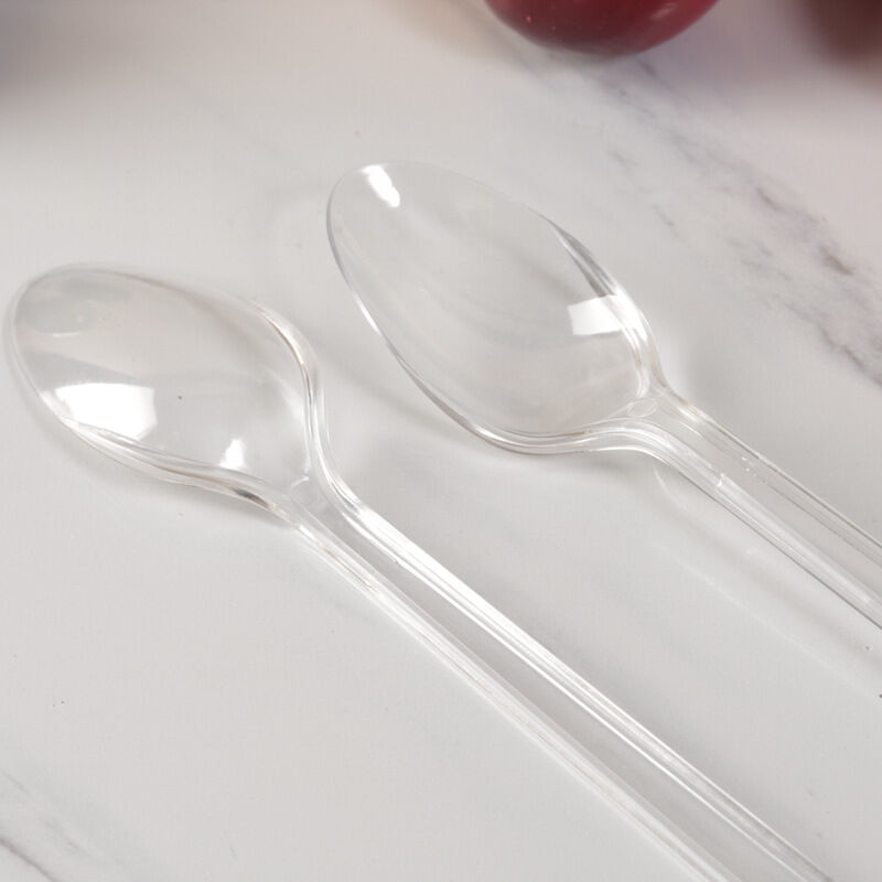 foto del prodotto fortuneville cucchiai di plastica trasparente cucchiaino da t in plastica trasparente resistente confezione da 50 stoviglie e stoviglie, colore