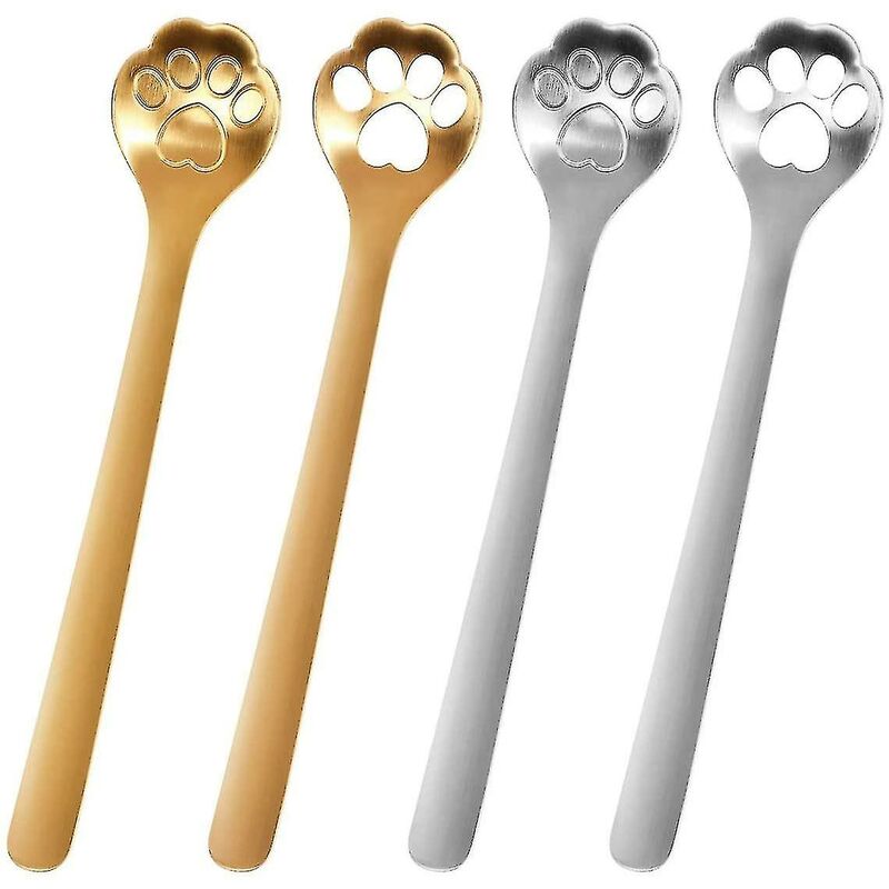 foto del prodotto fortuneville cucchiaini da caff con zampa di gatto, 4 pezzi cucchiaino da caff con artiglio di gatto carino cucchiaino da caff zucchero gelato