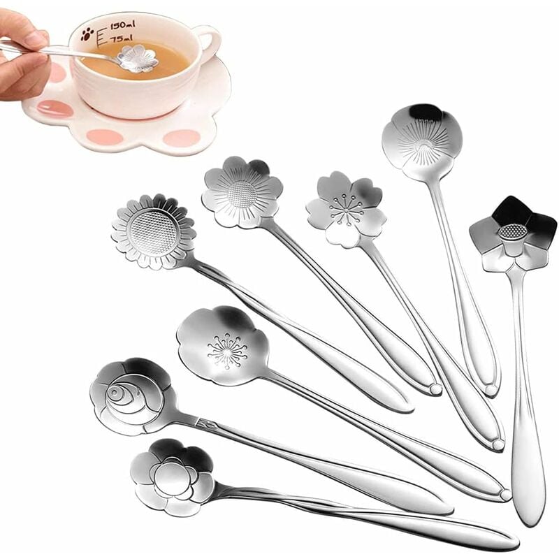 foto del prodotto fortuneville cucchiaio per fiori set 8 forme cucchiaino da t in acciaio inossidabile cucchiaio da caff stoviglie creative, cucchiaio misto