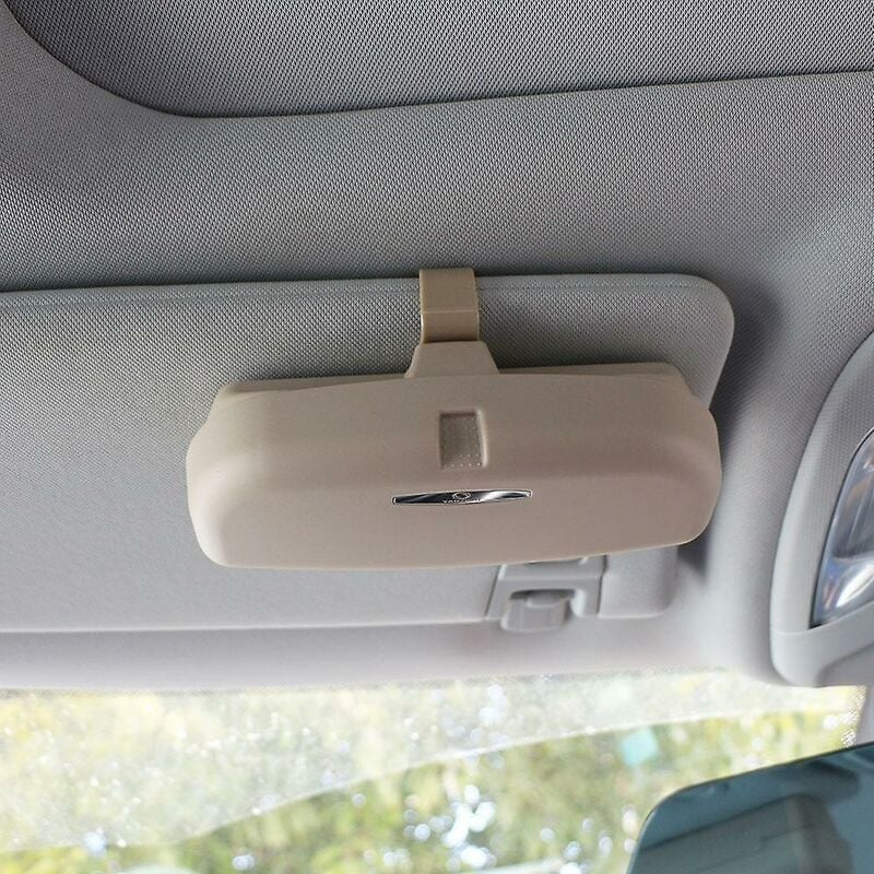 foto del prodotto fortuneville custodia con cornice per occhiali da sole per auto, borsa portaoggetti a bottone singolo beige