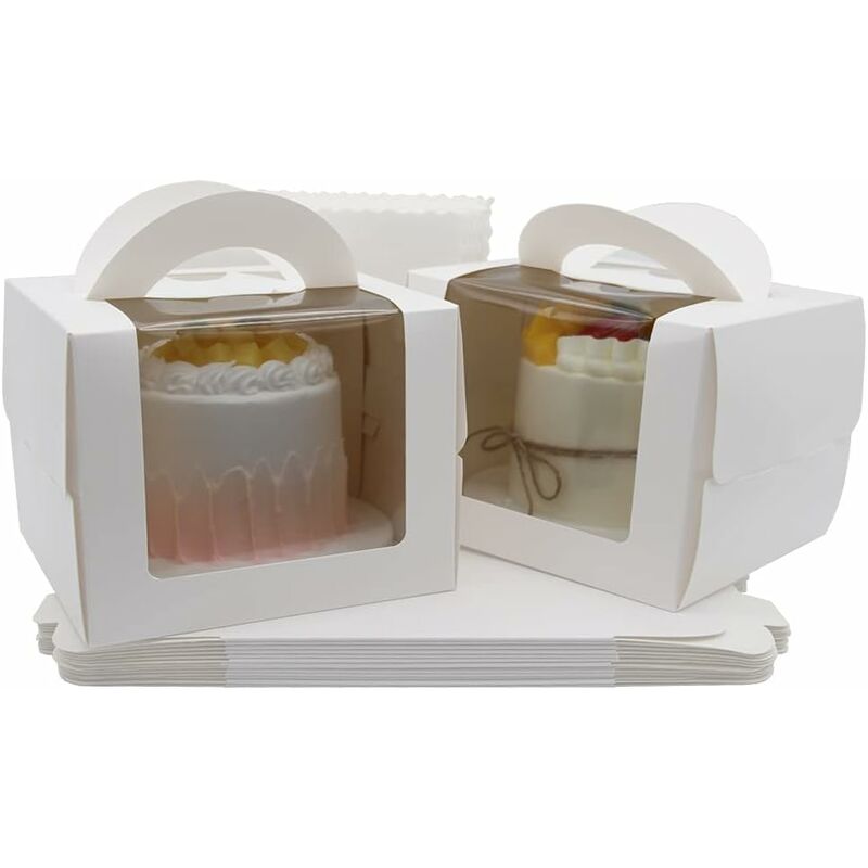 foto del prodotto fortuneville di scatola per torta in cartone naturale, 15 pezzi bianco scatole per cake, scatole per muffin, con manico e vetrina, per feste di