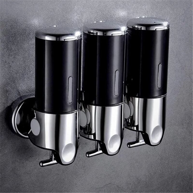 foto del prodotto fortuneville dispenser di sapone manuale a 3 vie, supporto a parete per shampoo, bagnoschiuma e balsamo, dispenser per doccia, nero