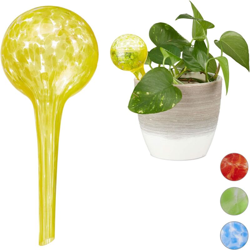 foto del prodotto fortuneville dispenser per piante e fiori, sfera per annaffiare, 2 pezzi, strumento da ufficio, 6 cm, vetro, giallo