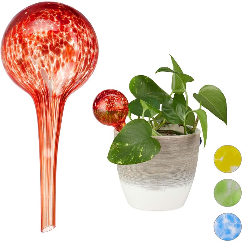 foto del prodotto fortuneville dispenser per piante e fiori, sfera per annaffiare, 2 pezzi, strumento da ufficio, 6 cm, vetro, rosso