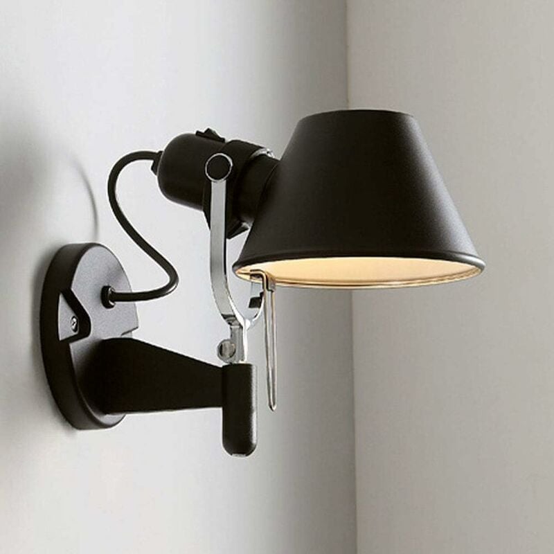 foto del prodotto fortuneville e27 applique da parete industriale lampade da lettura orientabili da parete applique da parete in metallo nero lampada da comodino per