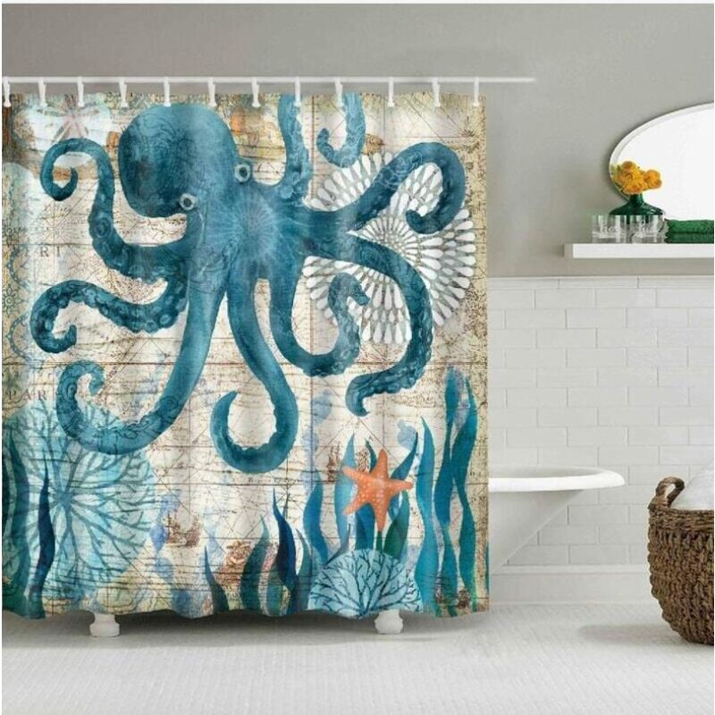 foto del prodotto fortuneville elegante tenda da doccia monopezzo resistente alla muffa e all acqua con 12 anelli per ganci 180 x 180 cm colore octopus 