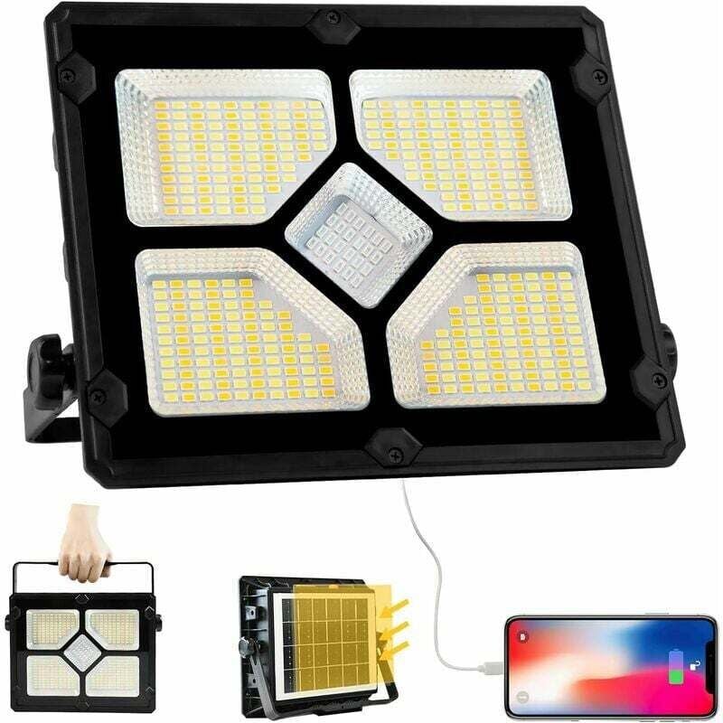 foto del prodotto fortuneville faretto da campo a led, luce da lavoro alimentata a batteria solare da 100 w, luce da campeggio portatile con power bank da 16500 mah,