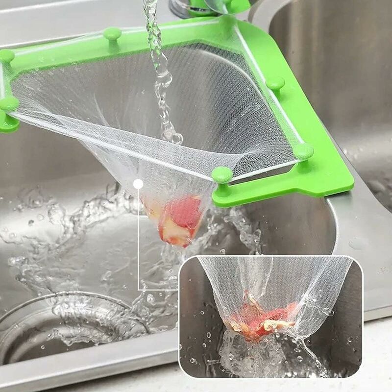 foto del prodotto fortuneville filtro per lavello, filtro per lavello da cucina con rete usa e getta da 100 pezzi, filtro triangolare a tre supporti, sacchetto a