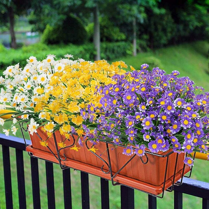 foto del prodotto fortuneville fiore margherita artificiale, 12 pezzi di fiori artificiali in plastica, piante da esterno resistenti ai raggi uv, arbusti, piante da