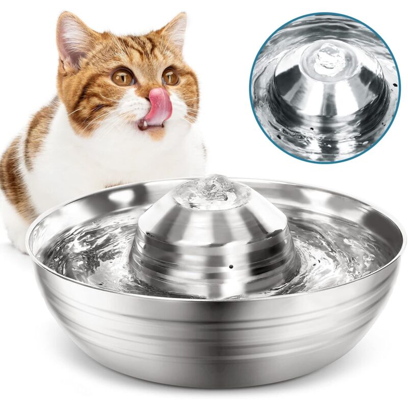 foto del prodotto fortuneville fontanella per gatti, fontana per gatti in acciaio inossidabile da 2 litri, distributore di acqua per gatti ultra silenzioso con pompa