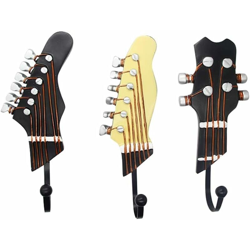 foto del prodotto fortuneville ganci da parete ganci per la casa camera da letto decorativi a forma di chitarra ganci e ganci per cappelli cappotto vestiti, 3 pezzi