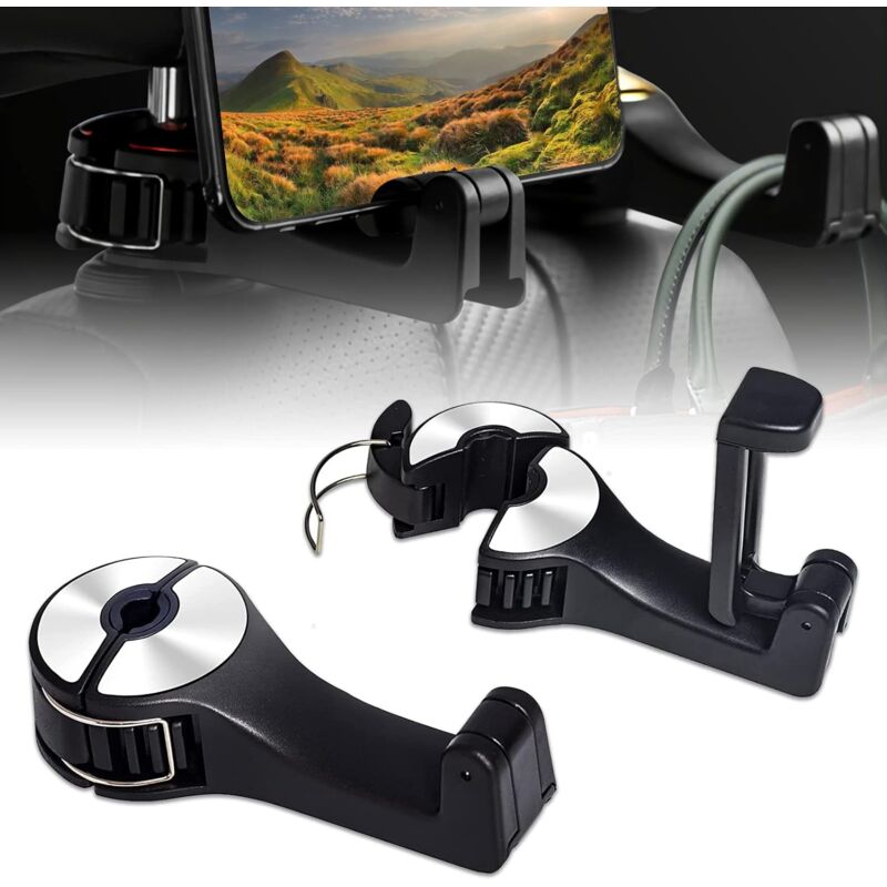 foto del prodotto fortuneville gancio per poggiatesta per auto 2 in 1, gancio per sedile posteriore gm con supporto per cellulare, gancio per poggiatesta per auto